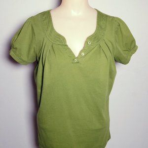 Womens cotton short-sleeve blouse, olive green, Small